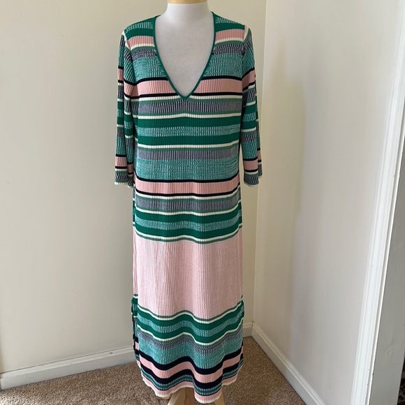 TUCKERNUCK Size L peach with green multi Stevie knit dress